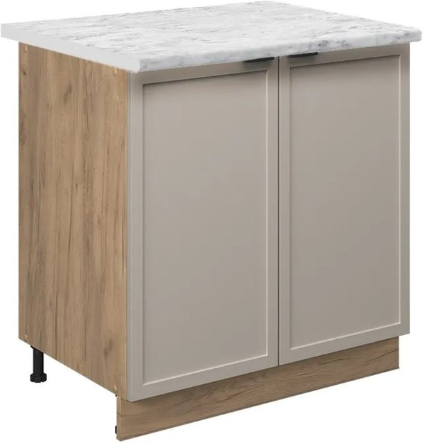 Vicco Spülenunterschrank Fame-Line Eiche Grau-Beige mit Marmor-Weißer Arbeitsplatte und Soft-Close-Scharnieren Breite: 80 cm, Höhe: 82 cm, Tiefe: 60 cm - Bild 2
