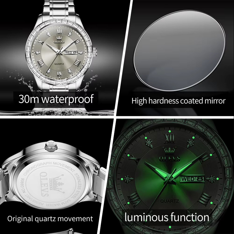 OLEVS Armbanduhr Herren, Quarz, Edelstahl, Diamantbesetzt, Silber - Bild 5