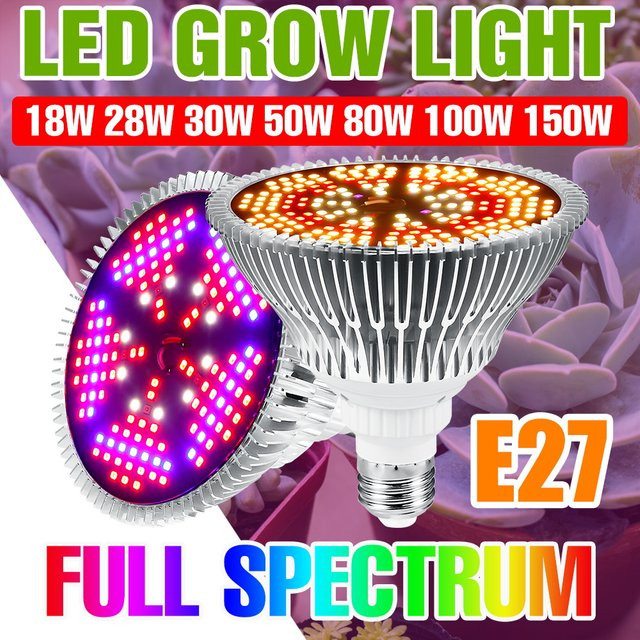 150 W LED Vollspektrum Pflanzenlampe mit E27/E14 Fassung für UV/IR Indoor Hydrokultur und Anbau von Blumen, Sukkulenten und Gemüse - Bild 1