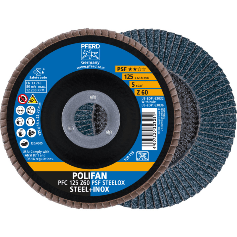 PFERD Polifan PSF Steelox Fächerscheibe konisch Durchmesser: 125 mm, Bohrung: 22,23 mm, Körnung: Z60, Multicolour - Bild 1