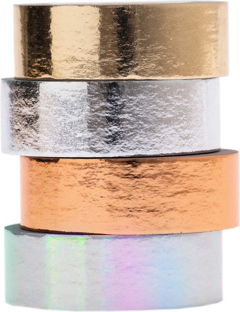 Rico Design Paper Poetry Washi Tape Set Metallic in Silber, Gold, Roségold und Irisierend, Breite: 15 mm, Länge: 5 m, 4 Stück - Bild 1