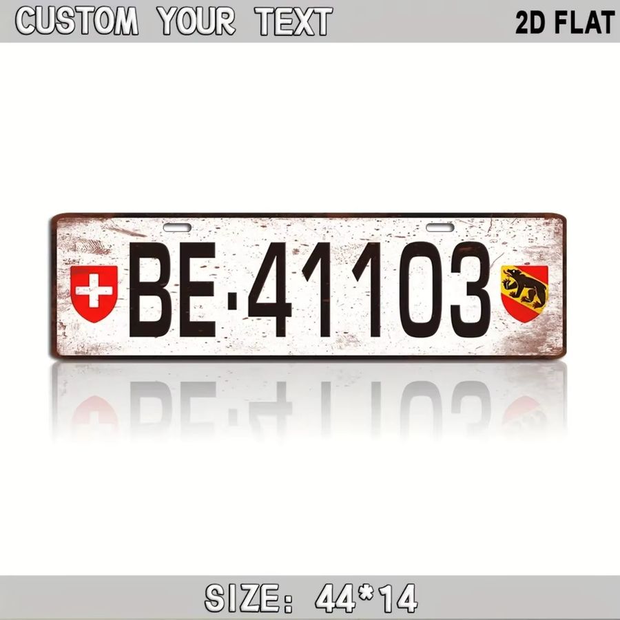 Personalisiertes Schweizer Aluminiumschild von Hello Young in Rot im Vintage-Design, Wanddekoration für Zuhause oder Bar, B/H: 40 x 10 cm - Bild 1