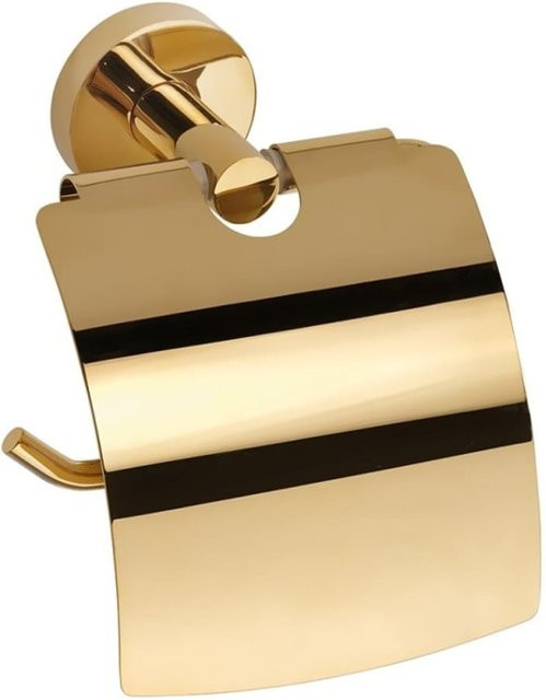 Papierrollenhalter BILLO von Brillantbad mit Deckel aus Messing in Gold poliert, B/T/H: 8,0 x 14,0 x 15,5 cm - Bild 1