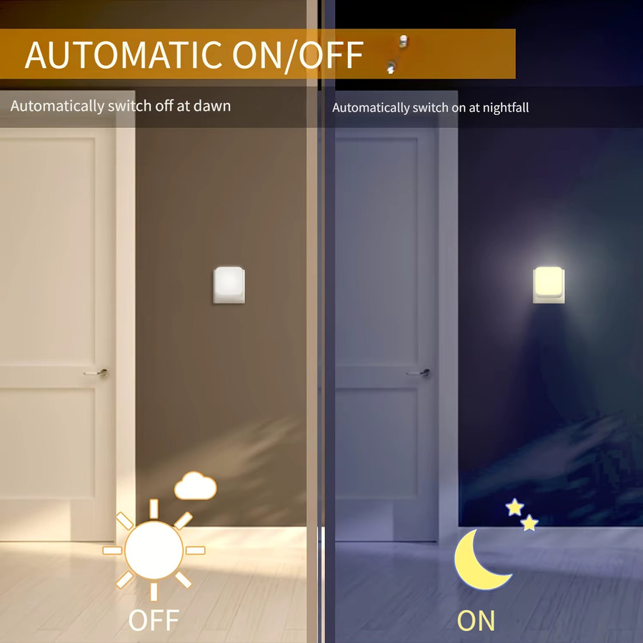 2-teiliges Ouelico Plug-in-Nachtlicht in Weiß mit Lichtsensor, 4-stufig einstellbarer Helligkeit und warmweißem Licht - Bild 3