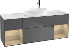 V&B Waschtischunterschrank Finion in Weiß Hochglanz mit Eichenregal und Anthrazit, Breite: 160 cm, Tiefe: 50,1 cm - Bild 1