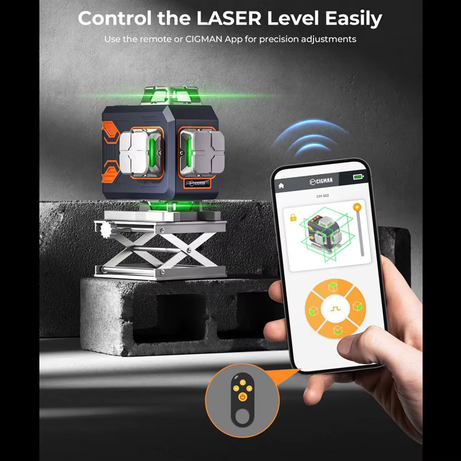 CIGMAN CM-S02 16-Linien-Laser-Nivelliergerät mit 4x360 Grad, APP-Steuerung, LCD-Bildschirm und Akku in Braun - Bild 4