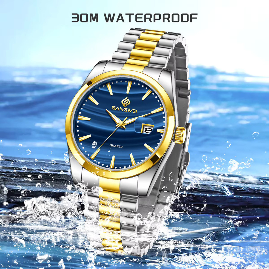 BANGWEI Armbanduhr Quarz, Edelstahl, Blau, Herren - Bild 6