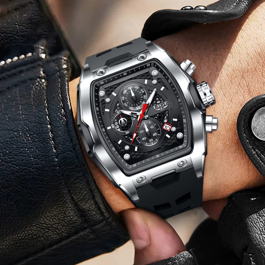 LIGE Armbanduhr Chronograph, Quarz, Edelstahl, Schwarz, Gold, Herren - Bild 5