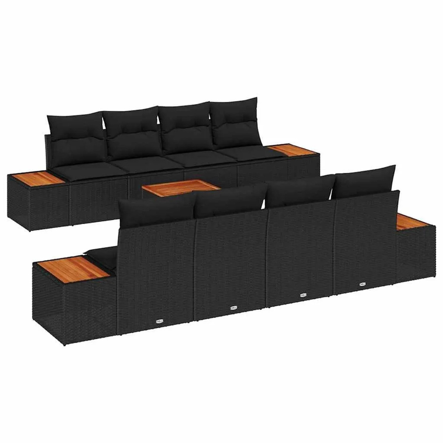 vidaXL Garten-Sofa-Set aus Poly Rattan in Schwarz mit 9-teiligem Zubehör und Kissen in U-Form - Bild 2