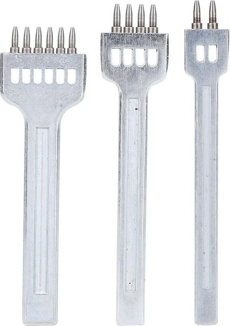 GoolRC Zinkenmeißel Set aus HCS Stahl mit 4mm Abstand, 3 Stück Nählochwerkzeug für Leder in Silber und Weiß - Bild 1