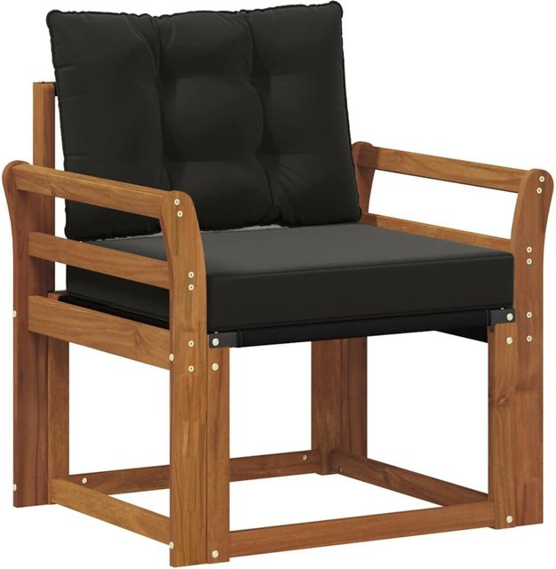 vidaXL Outdoor-Sofagarnitur aus massivem Akazienholz und Textilene in Schwarz mit Sitzkissen und Armlehnen, 2er-Set - Bild 1