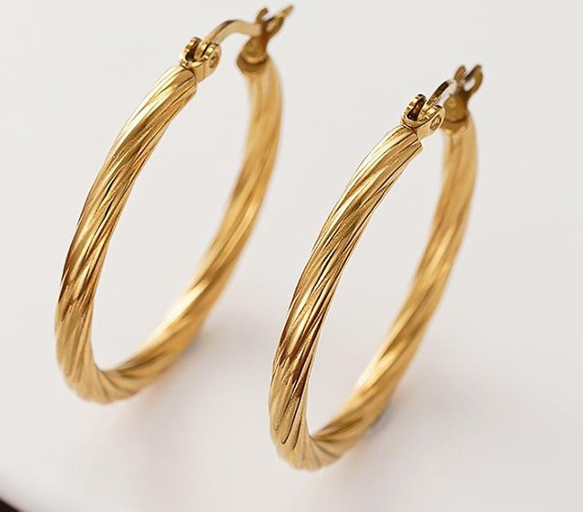 Huitan Creolen Edelstahl, Gold, Damen - Bild 1