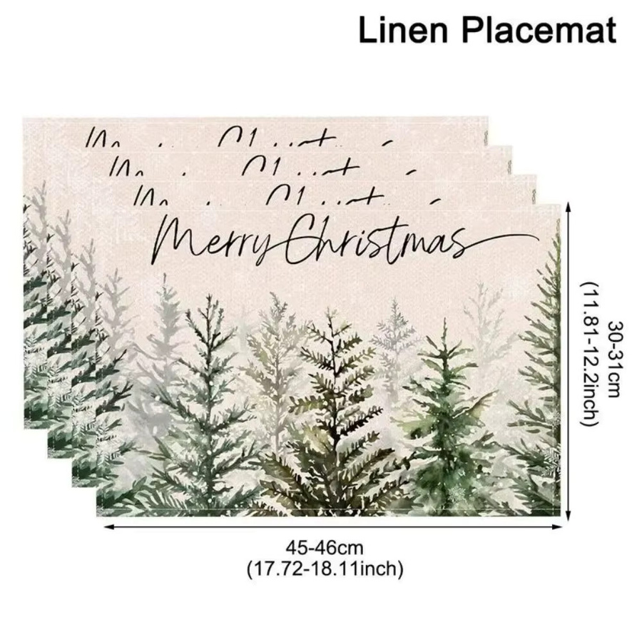 VIKAMA Weihnachts-Tischset aus Leinen, 4er-Set, mehrfarbig mit Grafikdesign - Bild 2