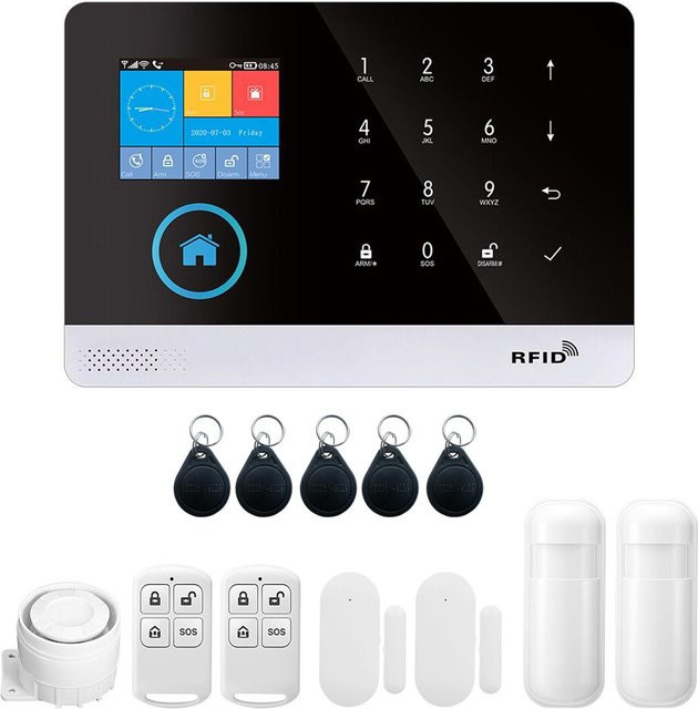 Drahtloses Smart Home Einbruchmeldesystem mit 433 MHz, WIFI und GSM-Alarm sowie LCD-Display und Türsensor in Weiß/Schwarz - Bild 1
