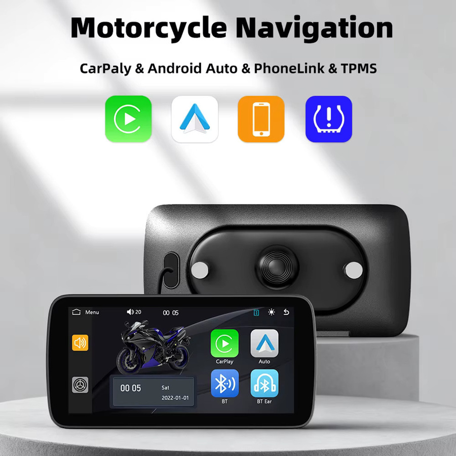 EKIY Tragbares digitales Motorrad-Armaturenbrett mit 6,25 Zoll GPS-Navigation, abnehmbarem Bildschirm, drahtlosem CarPlay und Android Auto sowie TPMS in Schwarz - Bild 2