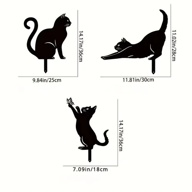 Dekorative Katzenfamilie Gartenstecker von CIFBUY in Schwarz aus Metall im Tiki-Stil für Garten und Rasen - Bild 2
