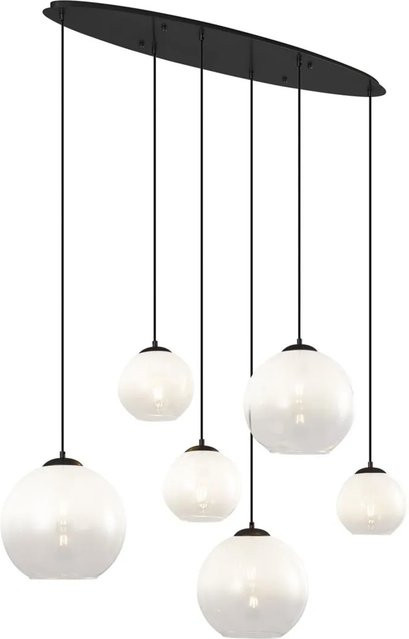 QAZQA Moderne Hängelampe in Schwarz mit weißem Glas, rechteckig, 6-flammig - Bild 1