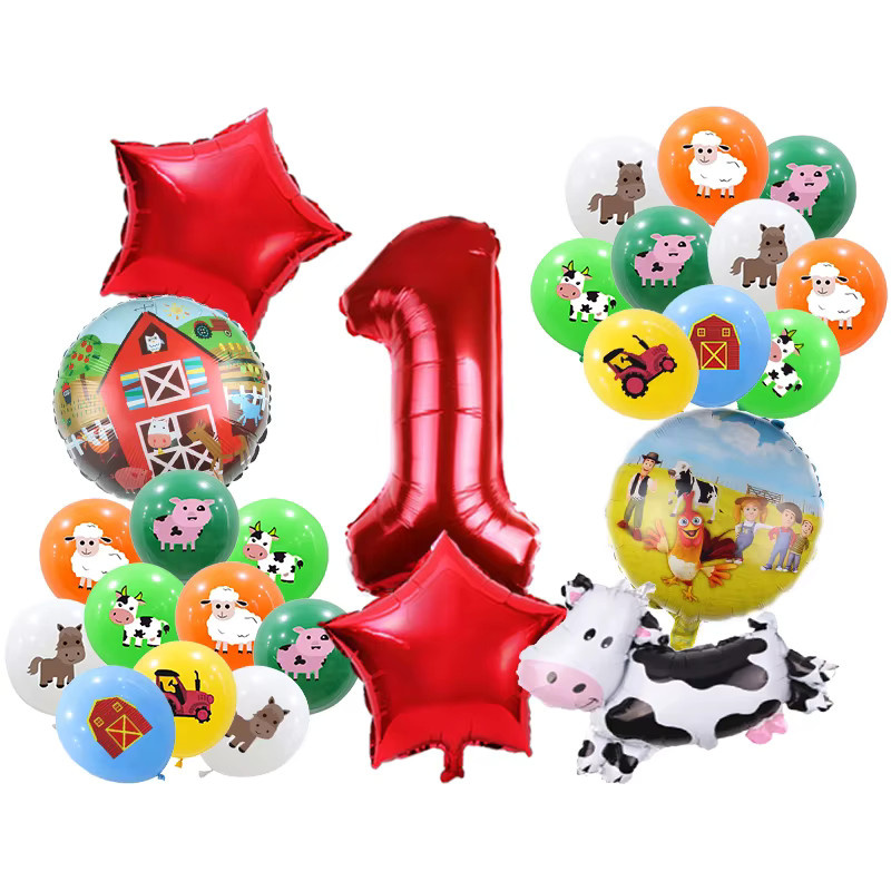 Potdemiel Farm Geburtstagsparty Dekoration Set mit Tier-Motiven, Latexballons und Banner in Mehrfarbig für Kinder - Bild 2