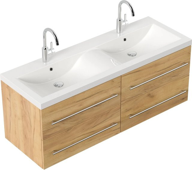 Posseik Badmöbel Aurelion XL in Eiche Gold mit Mineralguss-Waschtisch und Soft-Close-Türen, Wandmontage - Bild 1