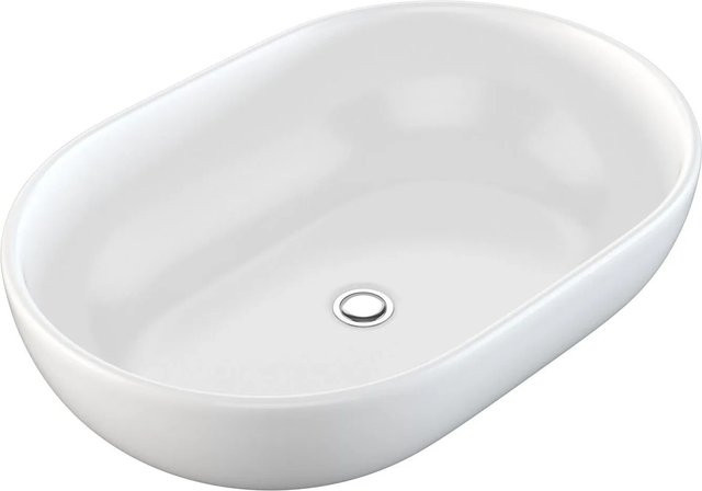 NEG Aufsatz-Waschbecken Uno34A Oval aus Keramik in Weiß mit Nano-Coating B/T/H: 59 x 43 x 14,5 cm - Bild 1