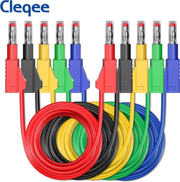 Cleqee 5 Stück einziehbare Bananenstecker 4 mm mit 100 cm weichem Kabel für Multimeter-Messleitungen und DIY-Elektronikprojekte - Bild 1