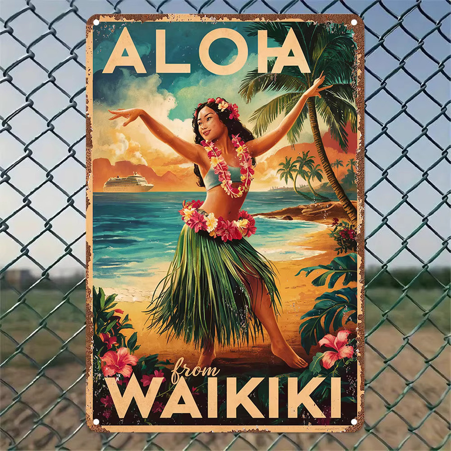 Potdemiel Aloha Vintage Metallblechschild Rund mit Floralem Design, Durchmesser: 20 cm, Mehrfarbig - Bild 2