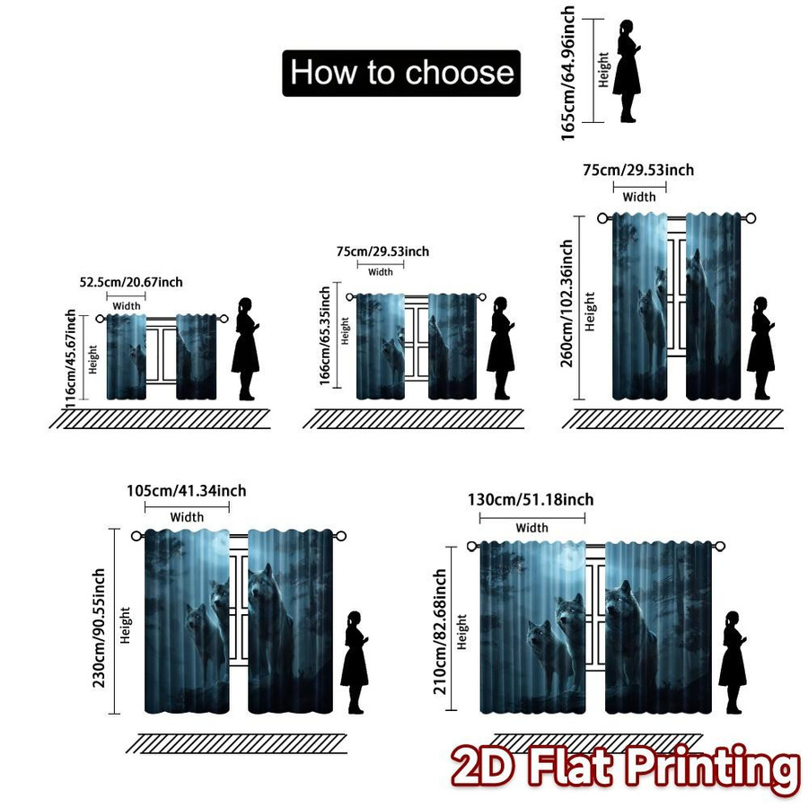 Set aus 2 modernen Polyester-Druckvorhängen mit Mondlichtwölfe-Motiv von Tonnika Chen, Breite: 100 cm, Höhe: 70 cm - Bild 5