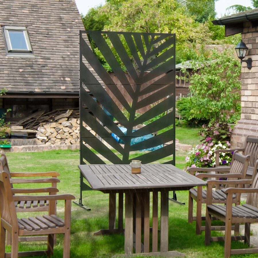 Outsunny Sichtschutz Raumtrenner aus Stahl mit Bananenblattmuster in Schwarz B/T/H: 122 x 45 x 198 cm - Bild 4