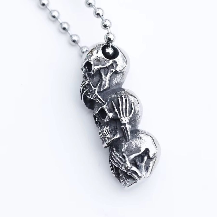 Vikingar Lin Halskette Totenkopf, Edelstahl, Silber, Unisex - Bild 4