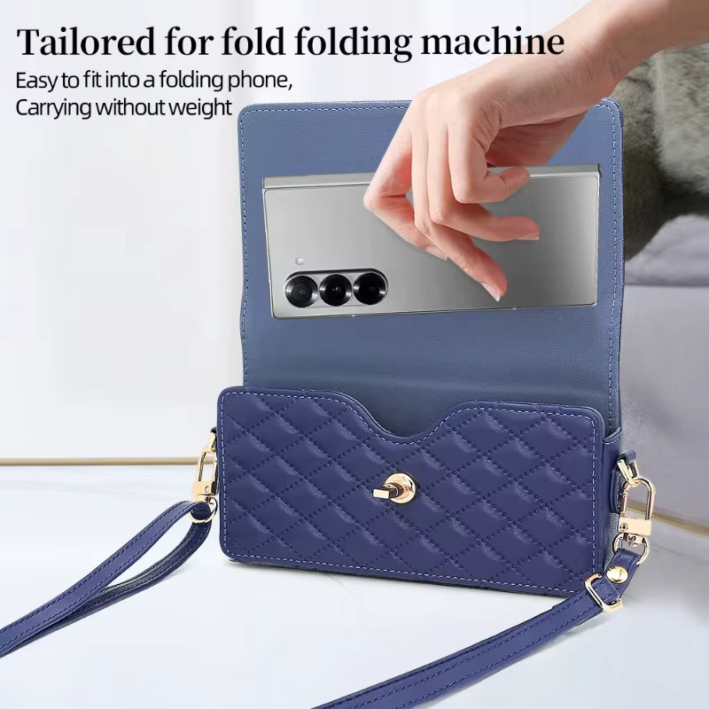 Luxuriöse Lanyard-Tasche mit Geldbörse und Handyhülle für Samsung Galaxy Z Fold 7, 6, 5, 4, 3 in Weiß oder Blau - Bild 5