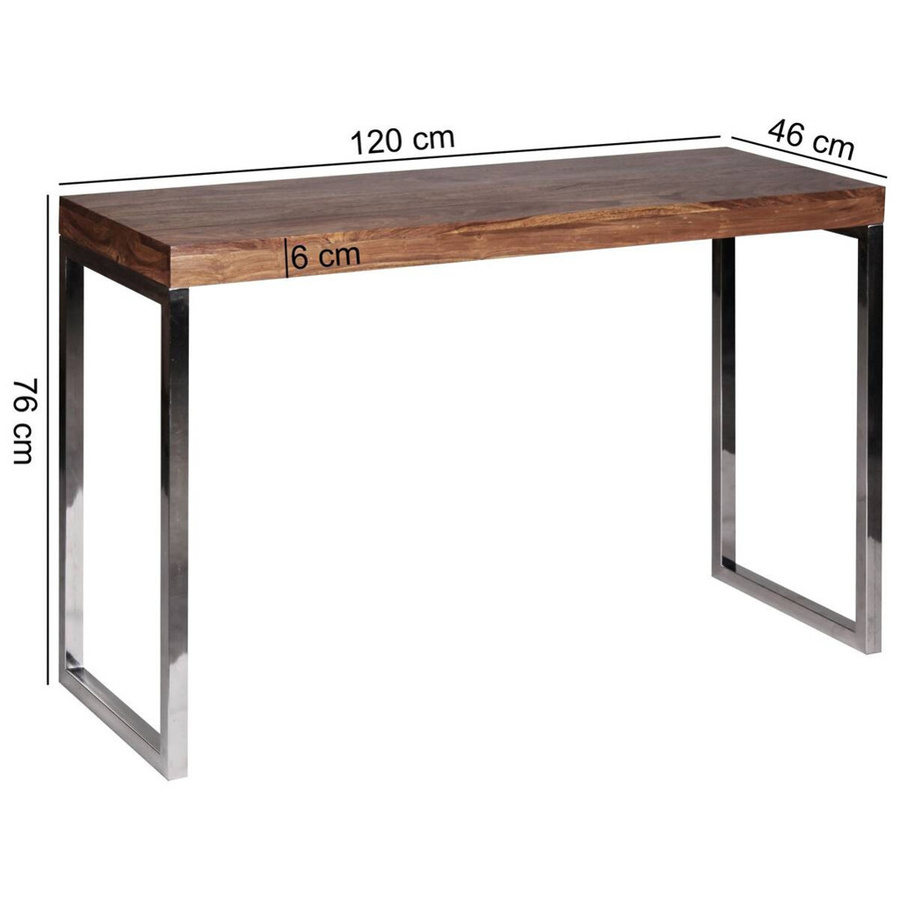 Wohnling Konsolentisch aus Sheesham Massivholz in Braun mit Chrom-Elementen B/T/H: 120 x 45 x 77 cm - Bild 2