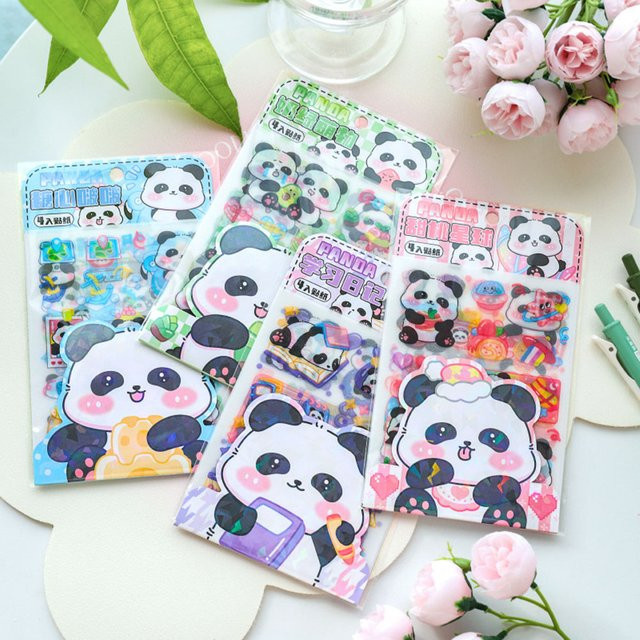 Niedliches Scrapbook-Aufkleber-Set mit Panda-Motiven in Grün und Multicolour, 4 Beutel dekorative Aufkleber für Tagebuch und Handyhülle - Bild 1