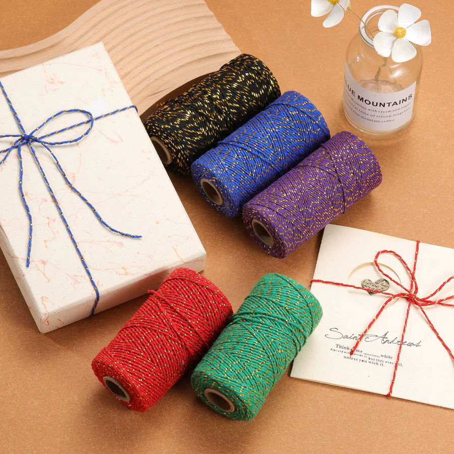 Zweifarbige Baumwollschnur mit goldenem Faden für DIY und Geschenkverpackungen, 100 Yards, 2 mm - Bild 2