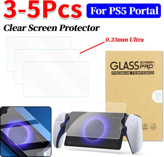 LAIMANEI Schutzfolie aus gehärtetem Glas für PlayStation 5 Portal, 3 oder 5 Stück, transparent, 9H Härte, 0,33 mm, kratzfest mit runden Kanten - Bild 1