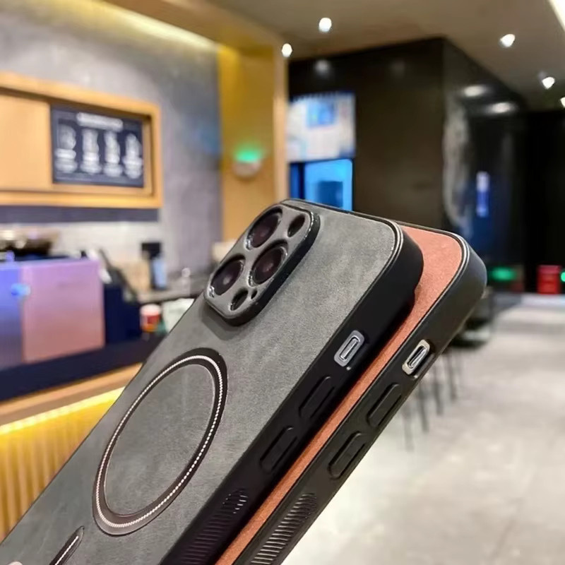 Luxus Retro Matte Leder Handyhülle mit Magnetfunktion für Apple iPhone 15 14 13 12 11 Pro Max, stoßfest und kabelloses Laden kompatibel, in Schwarz und Grau - Bild 3