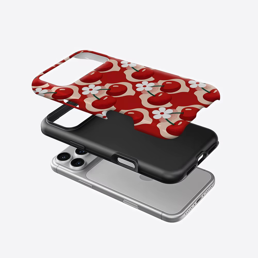 Aurea Case Matte Bumper MagSafe kompatible iPhone Hülle mit rotem Kirschblüten-Design - Bild 2