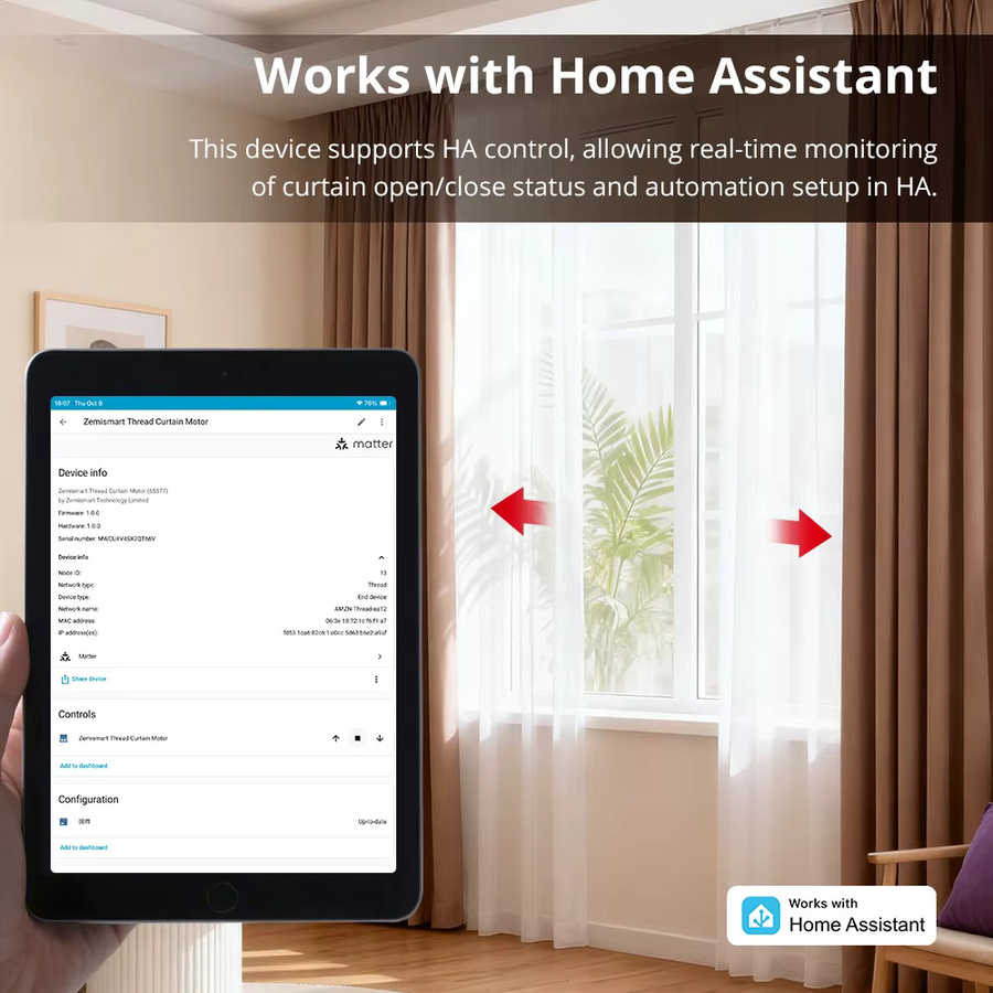 Zemismart Matter Over Thread Einziehbare Vorhangschiene mit Smart Motor in Weiß, kompatibel mit HomeKit, SmartThings, Alexa und Google Home Assistant - Bild 4