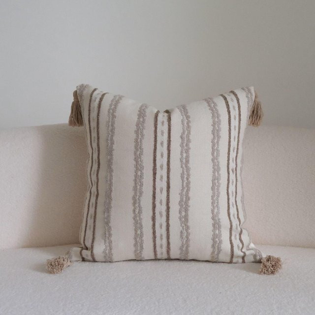 JMG Clothing Sofakissenbezug mit Zebra-Streifen aus Baumwolle und Leinen, Farbe: Beige/Weiß, B/H: 45 x 45 cm - Bild 1