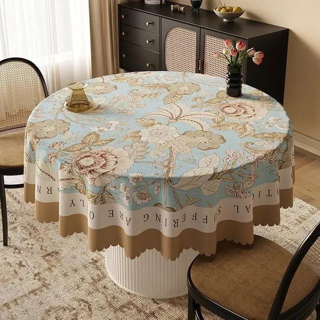 Runde wasserdichte Tischdecke von JINGYUE Pet in Blau mit floralem Muster, Durchmesser: 100 cm - Bild 1