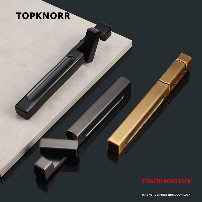 TOP KNORR Unsichtbares magnetisches Türschloss in Schwarz und Gold, versteckter Türgriff für Schlafzimmer und Hintergrundwände, einseitig montiert - Bild 1