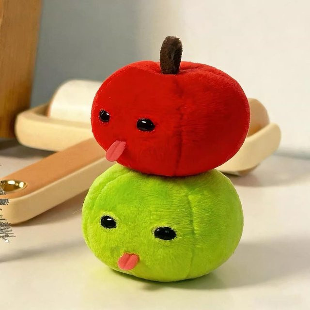 Schlüsselanhänger Apfel Plüsch, 2 Stück, Unisex - Bild 1