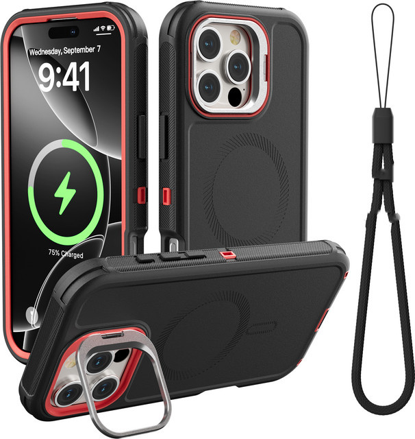 3in1 Militär-Schutzhülle für iPhone 16 15 14 13 Pro Max Plus Air mit MagSafe Magnetfunktion und stoßfestem Design in Schwarz und Blau - Bild 1