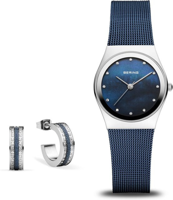Bering Damenuhr Classic Set, Edelstahl, Quarz, 27 mm, Blau, Zirkonia - Bild 1