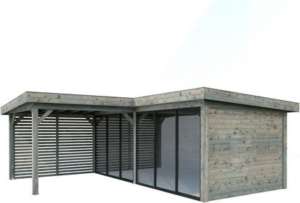 PALMAKO Pavillon Lenna Set 413 Slide in Grau mit Alu-Schiebetüren und Flachdach, B/H/T: 588 x 245 x 588 cm - Bild 1