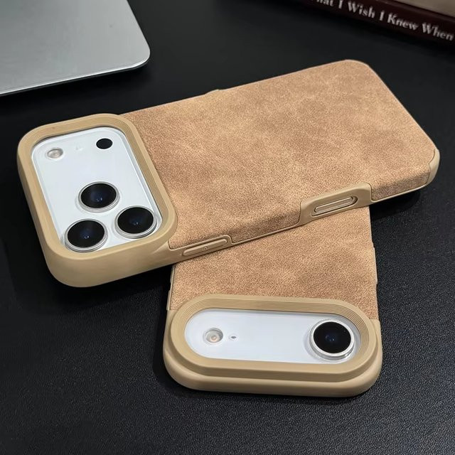 Stoßfeste Silikon-Handyhülle aus weichem Leder für iPhone 17 Pro Max, 16, 15, 14, 13, 12, 11 in Braun - Bild 1