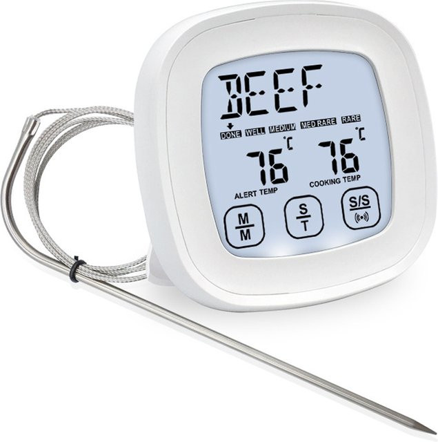 Digitales Fleischthermometer von HomePuff mit Edelstahl-Sonde und Digitalanzeige in Silber und Weiß - Bild 1
