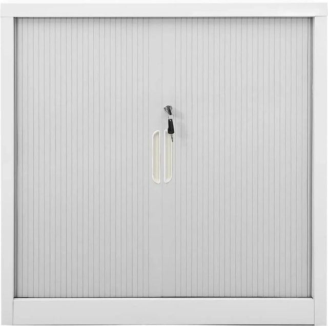 vidaXL Schiebetürenschrank aus Stahl in Grau mit Regalböden und Schloss, B/T/H: 90 x 40 x 90 cm - Bild 1