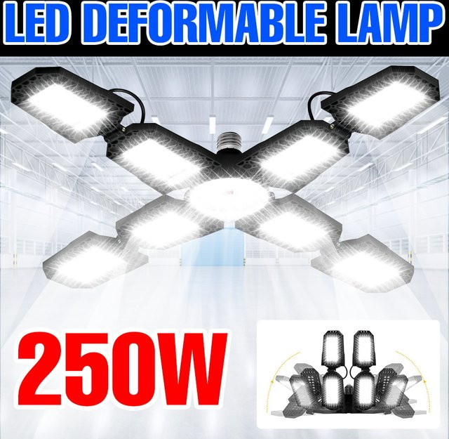 250 W LED-Garagenlampe mit E27 Fassung, verformbare Strahler in Warmweiß für Werkstatt, Keller und Garage - Bild 1