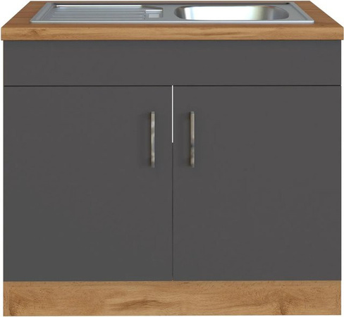 Held Möbel Spülenschrank Sorrento in Anthrazit und Wotan Eiche mit 2 Türen, B: 100 cm, H: 85 cm, T: 60 cm