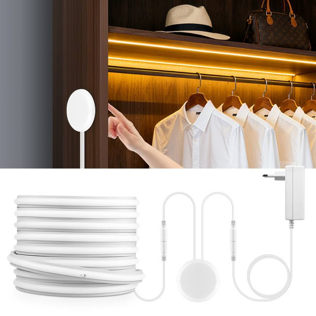 Lcamaw COB LED Neon Streifen Licht DC24V, dimmbar per Touch-Induktion, wasserdichtes Silikon-Gel-Rohr in Weiß für Schrank und Küche - Bild 1
